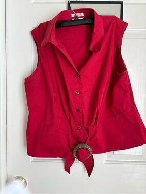 Women’s Burgundy/Red Tie-Front Sleeveless Button Shirt